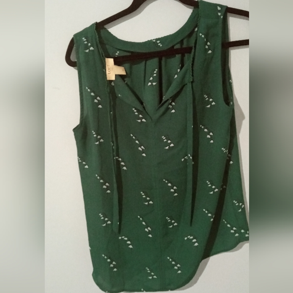 LOFT Green Tie Front Blouse